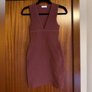 Aritzia sculpt knit V neck red dress - sun-dried red